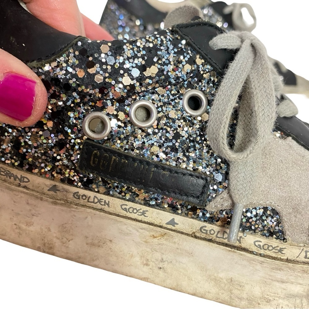 Golden Goose Hi Star D Glitter Sneakers Womens Size 5 35 Vigna Silver Black Shoe - Picture 3 of 16